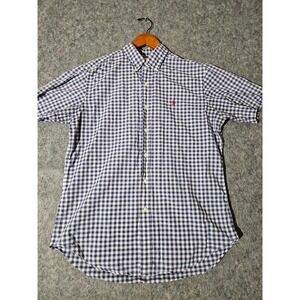 Ralph Lauren Button Down Shirt Mens M Blue Gingham Classic Fit Short Sleeve